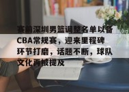 爱游戏官方网站-关于赛前深圳男篮调整名单以备CBA常规赛，迎来里程碑环节打磨，话题不断，球队文化再被提及的信息